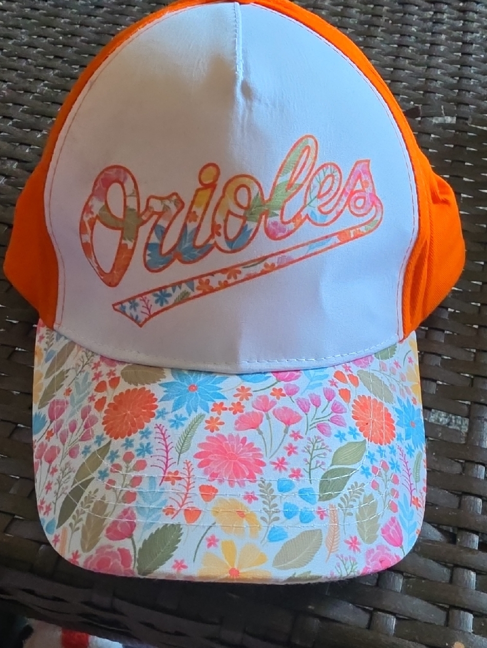 Orioles Floral Baseball Cap for Women in Orange and Multicolor